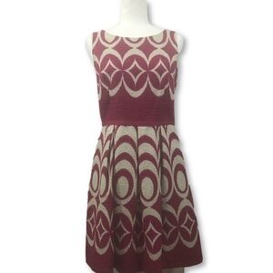Just Taylor Geometric Print Fit & Flare Dress Pink & White US 10